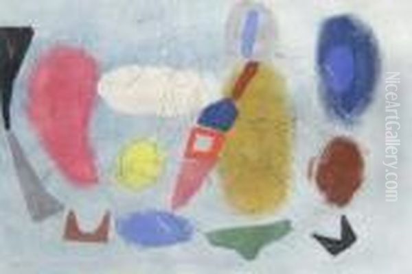 Untitled Abstract Composition Oil Painting by Willi Baumeister