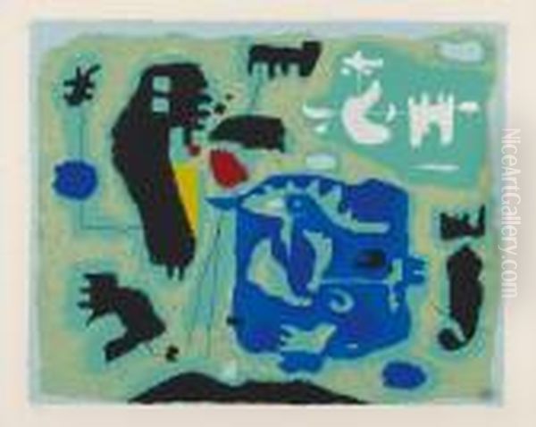 Grun. Komposition Ingrun Oil Painting by Willi Baumeister