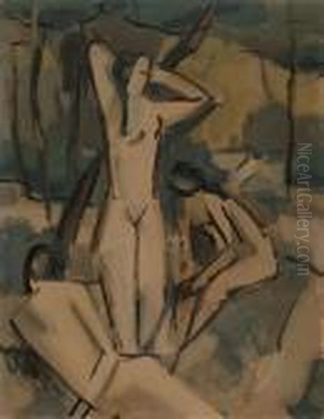 Badende Oil Painting by Willi Baumeister