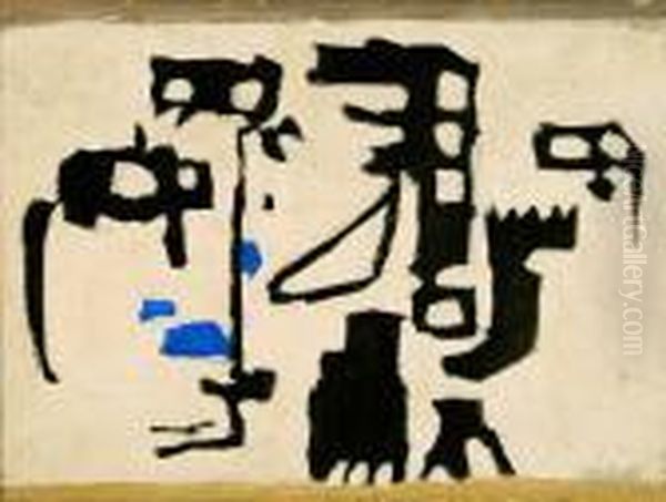 Afrikanische Geister Mit Blau. Oil Painting by Willi Baumeister