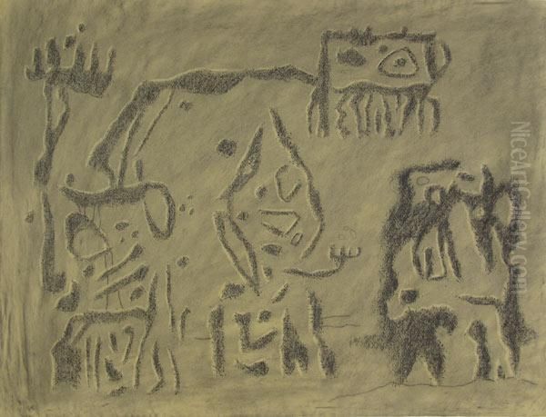 Mit Dem Ungeheuer Chumbaba. Aus Gilgamesh Oil Painting by Willi Baumeister