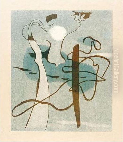 Komposition Auf Grau-blau - Komposition Mit Weissem Fleck (spielmann 97) Oil Painting by Willi Baumeister