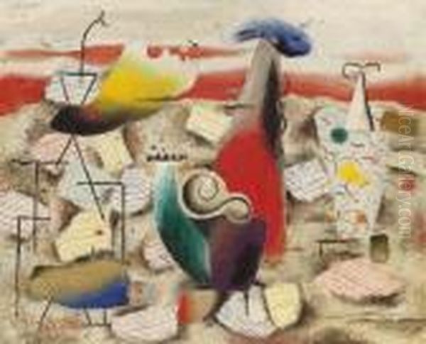 Metaphysische Landschaft Mit Volute Ii Oil Painting by Willi Baumeister