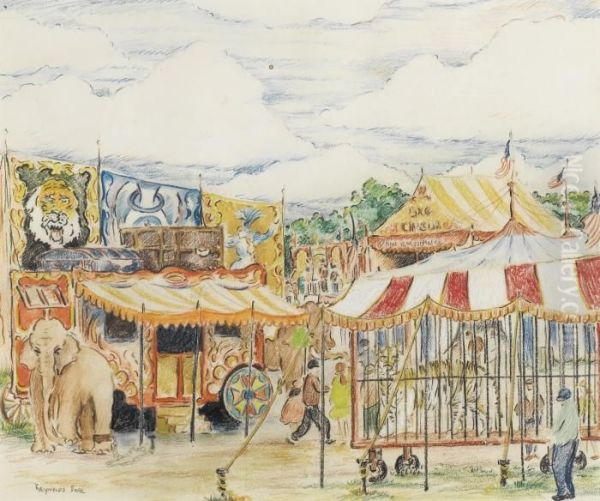 Circus Scene Oil Painting by Reynolds Beal