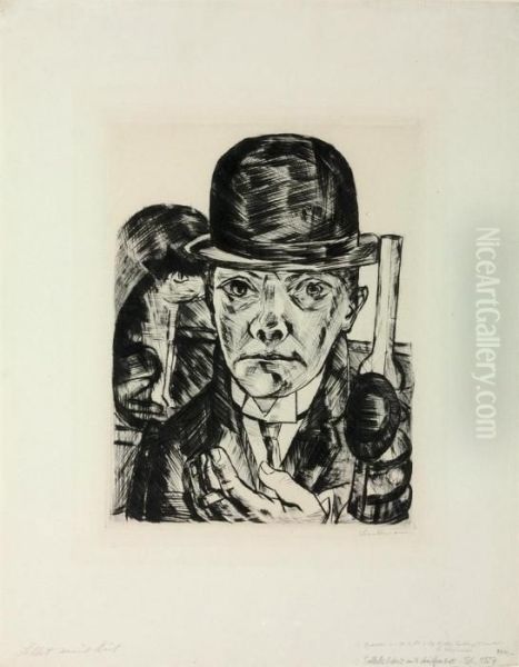 Selbstbildnis Mit Steifem Hut Oil Painting by Max Beckmann