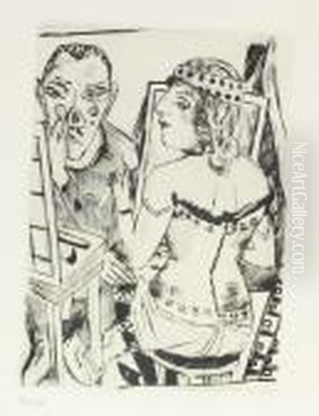 Garderobe. - Hinter Den 
Kulissen. - Schlangendame. Blatt 2, 3 Und 10 Der Folge <jahrmarkt>. Oil Painting by Max Beckmann