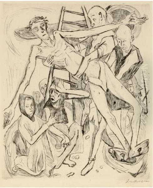 Descent From The Cross Oil Painting by Max Beckmann