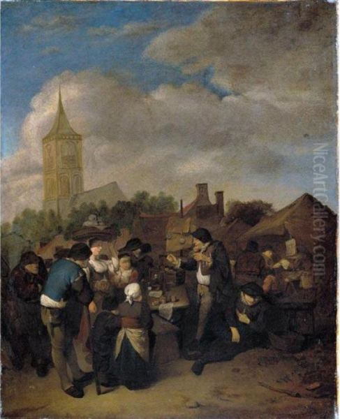 The Village Market With The Quack Oil Painting by Cornelis (Pietersz.) Bega