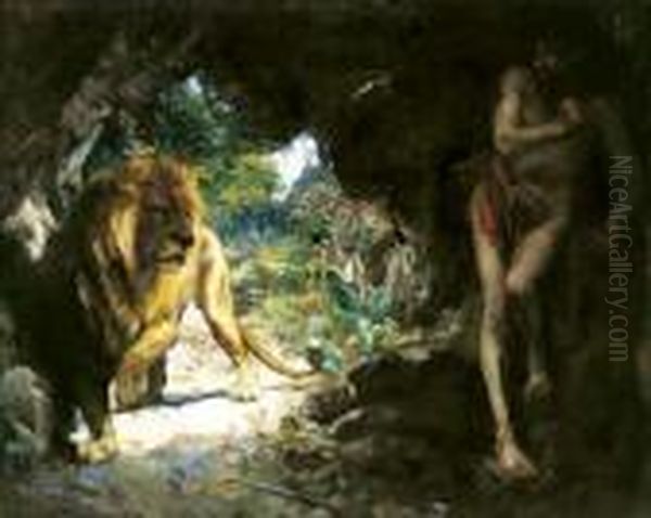 Slave And Lion Oil Painting by Xu Beihong