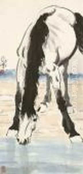 Horse Drinking Water Oil Painting by Xu Beihong
