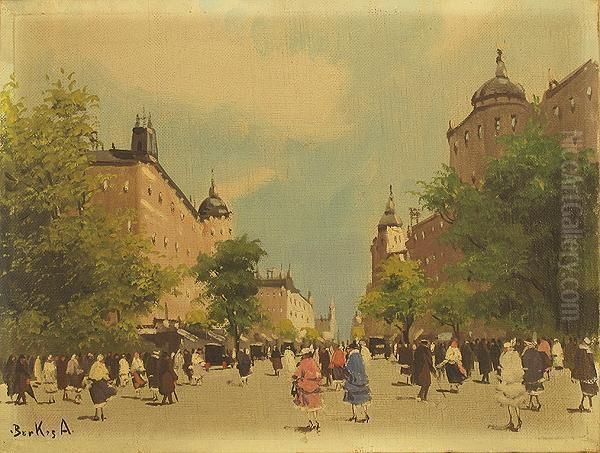 Pesti Utca Oil Painting by Antal Berkes