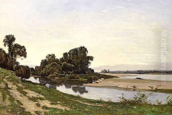 Ile de sable, bord de Loire Oil Painting by Henri-Joseph Harpignies