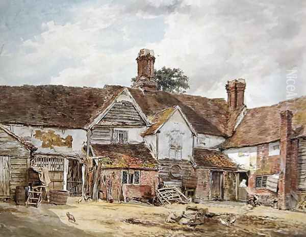 Old Farm Buildings Oil Painting by William Henry Hunt
