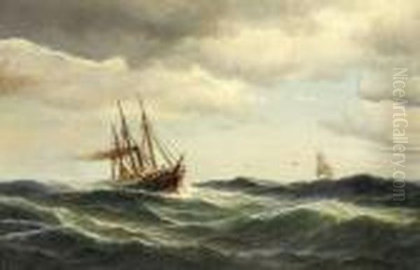 Dampfsegler Auf Sturmischer See Oil Painting by Carl Ludwig Bille