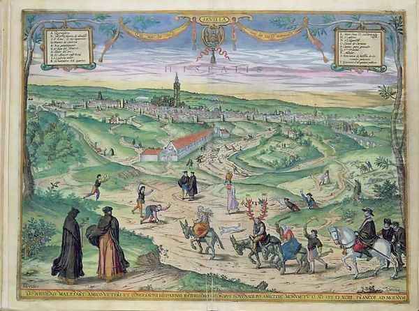 Town Plan of Seville from Civitates Orbis Terrarum 2 Oil Painting by Joris Hoefnagel