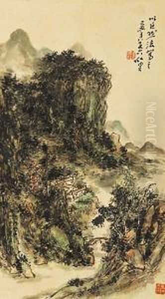 Landscape In The Manner Of Ju Ran Oil Painting by Huang Binhong