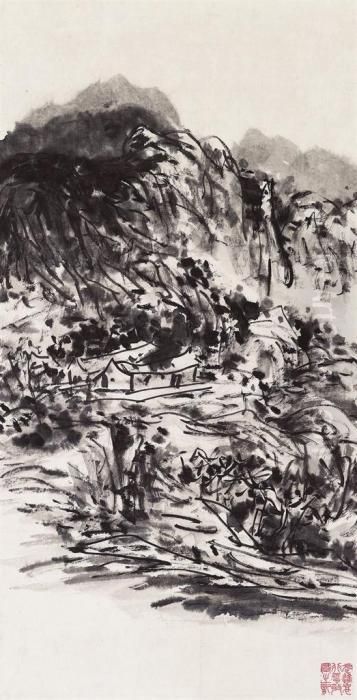 Landscape In Ink Oil Painting by Huang Binhong