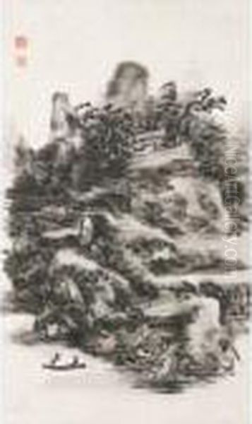 Boating Oil Painting by Huang Binhong
