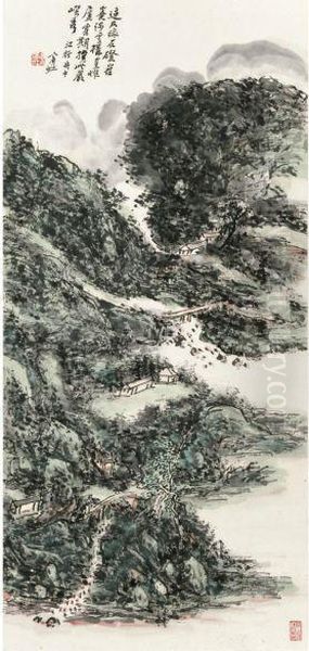 Boating Along The River Oil Painting by Huang Binhong