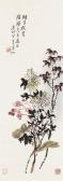 Chrysanthemums Oil Painting by Huang Binhong