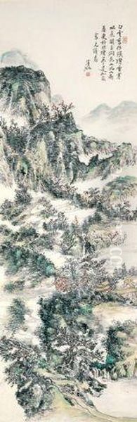 Clear Clouds And Green Mountains Oil Painting by Huang Binhong