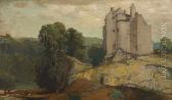 Neidpath Castle Peebles Oil Painting by Samuel John Lamorna Birch