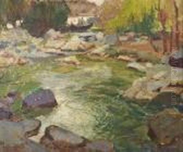 The River Plym At Shaugh Bridge Oil Painting by Samuel John Lamorna Birch