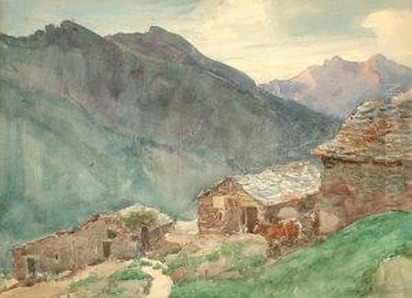 Chalets Oil Painting by Samuel John Lamorna Birch