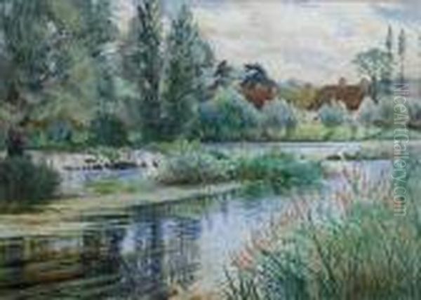 Ahampshire Chalk Stream Oil Painting by Samuel John Lamorna Birch