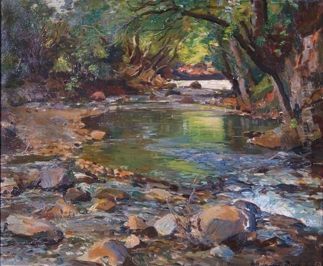 The Taw At Sticklepath' Oil Painting by Samuel John Lamorna Birch