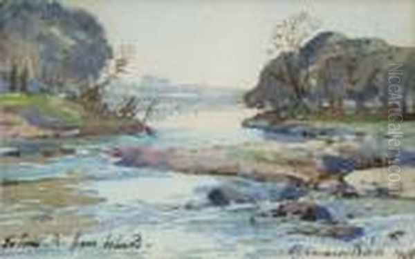 River Landscape. Oil Painting by Samuel John Lamorna Birch