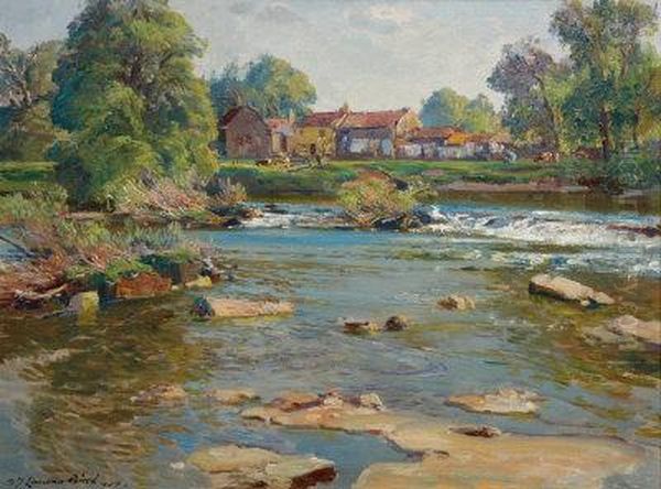 View Across The River. Oil Painting by Samuel John Lamorna Birch