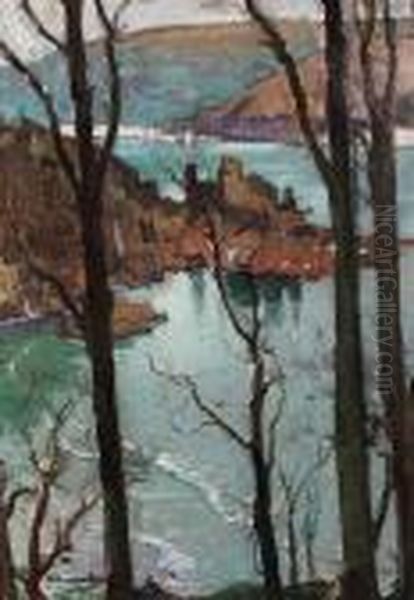 Study For King Charles's Castle, The Estuary, Salcombe, Devon Oil Painting by Samuel John Lamorna Birch
