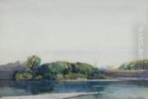 River Landscape Oil Painting by Samuel John Lamorna Birch