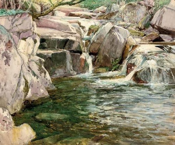 Waterfall On The Plym Oil Painting by Samuel John Lamorna Birch
