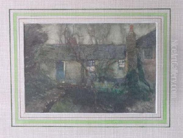 Cottage And Garden Signed 6.75 X 9.75in Oil Painting by Samuel John Lamorna Birch