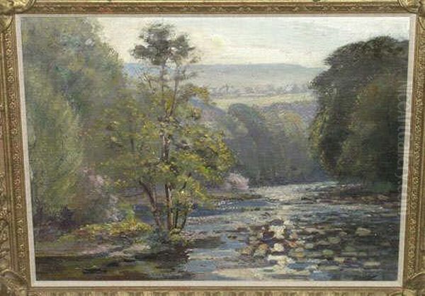 R.a., R.w.s., R.w.a. Sunlit 
River Landscape, Possibly A Scene In Cornwall Or Devon Signed Oil Painting by Samuel John Lamorna Birch