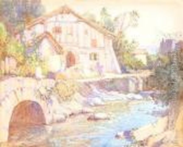 The Cottage Of The Sandallier, St. Jean, Pied The Port, Basses Pyrenees, France Oil Painting by Samuel John Lamorna Birch