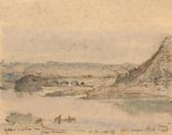 Lake Scene With Distant Bridge. Oil Painting by Samuel John Lamorna Birch