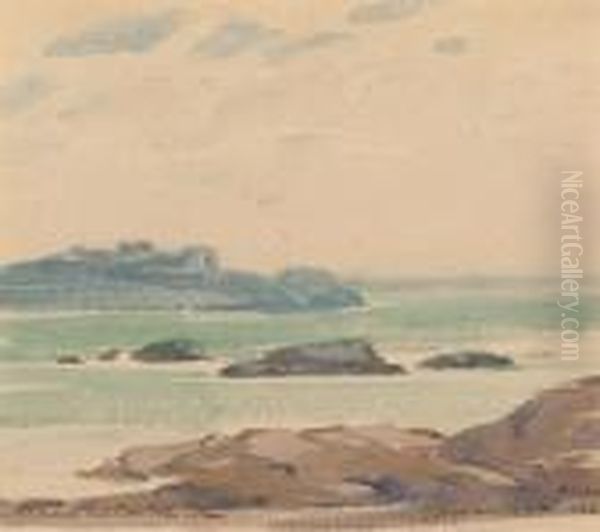 Coastal Scene With Rocks. Oil Painting by Samuel John Lamorna Birch