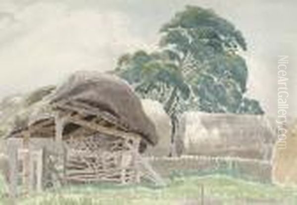 Haystacks Oil Painting by Samuel John Lamorna Birch