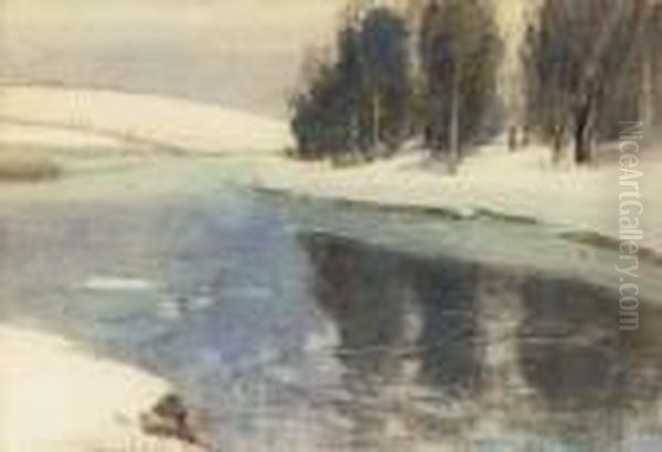 Snowy River Landscape Oil Painting by Samuel John Lamorna Birch