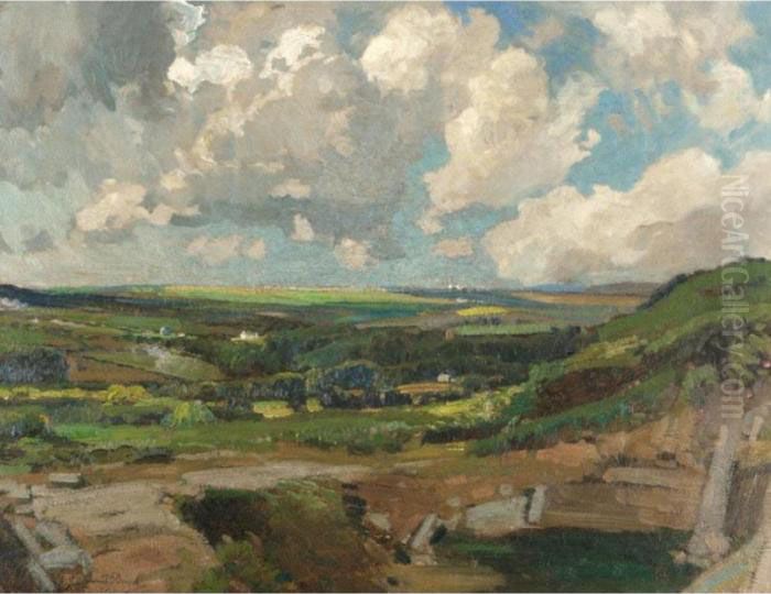 Looking West From Lamorna Quarry Oil Painting by Samuel John Lamorna Birch