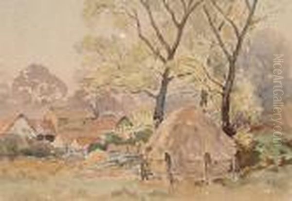 Farm With Haystack Oil Painting by Samuel John Lamorna Birch