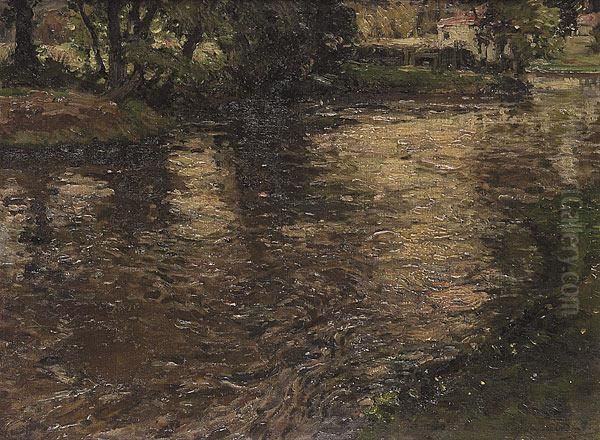 River Landscape With A Sluice Oil Painting by Samuel John Lamorna Birch
