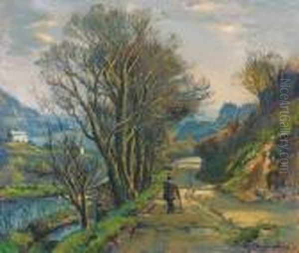 An Early Morning Walk Oil Painting by Samuel John Lamorna Birch