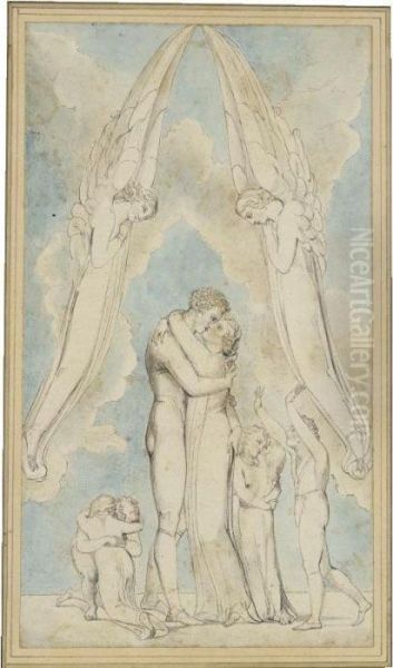 Meeting Of A Family In Heaven Oil Painting by William Blake