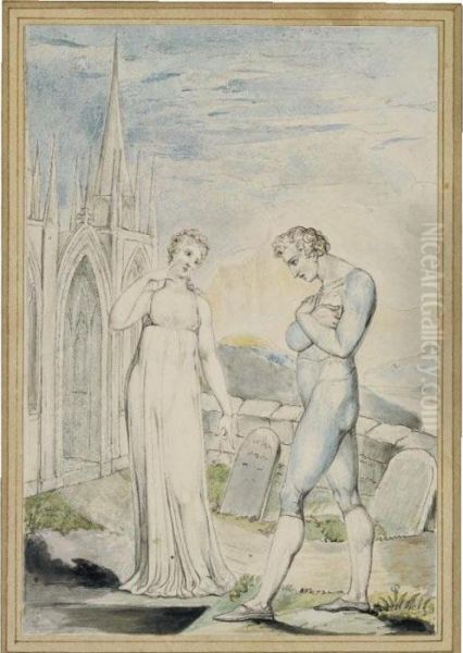 'whilst Surfeited Upon Thy 
Damask Cheek The High-fed Worm In Lazy Volumes 
Roll'd Riots Unscar'd' Oil Painting by William Blake