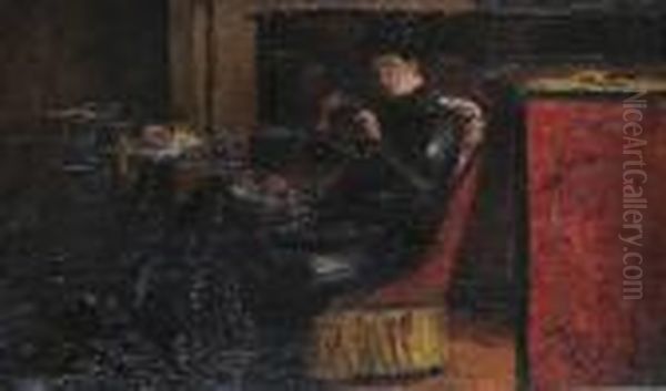 Study Of A Lady In An Interior Oil Painting by Jacques-Emile Blanche