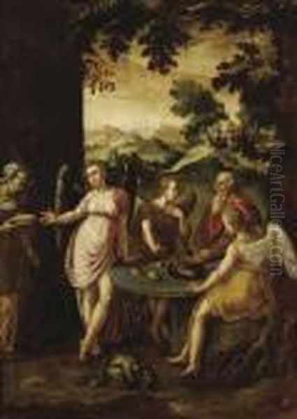 Abraham And The Three Angels Oil Painting by Abraham Bloemaert